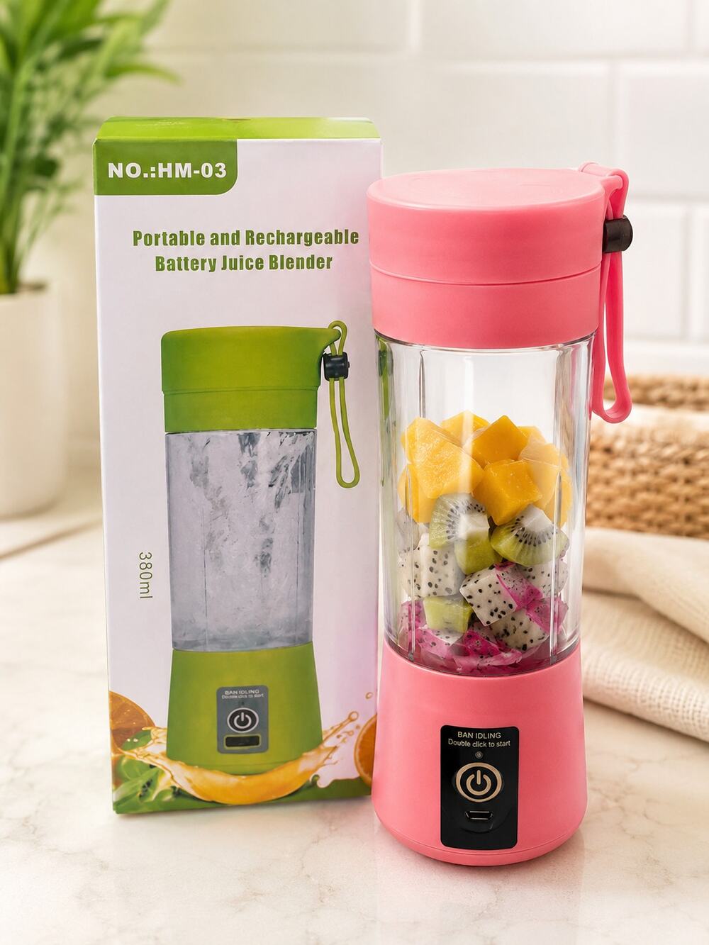 Portable Rechargeable Personal Blender 380ml USB Smoothie Maker Pink HM-03 NIB